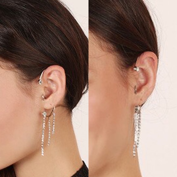 Silver Rhinestone Fringe Ear Cuff - Picture 1 of 4