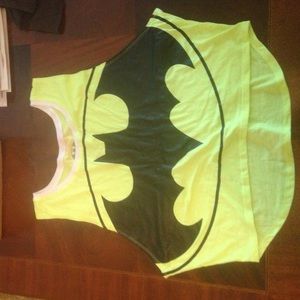 Womens l neon yellow batman crop top muscle tank