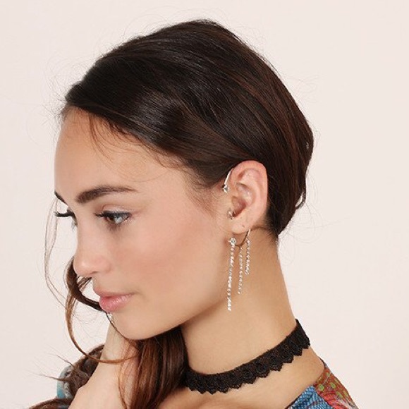 Gold Rhinestone Fringe Ear Cuff