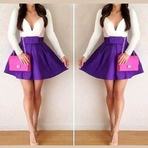 SALE! White/Purple Party Mini Dress Long Sleeves