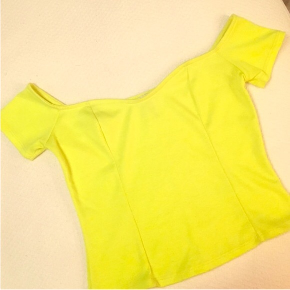 neon yellow off the shoulder top
