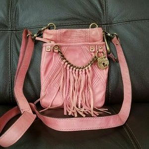 Juicy Pink leather crossbody fringe purse