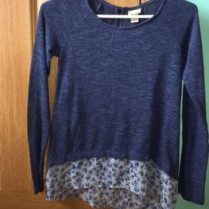 blue long sleeve with floral pattern bottom