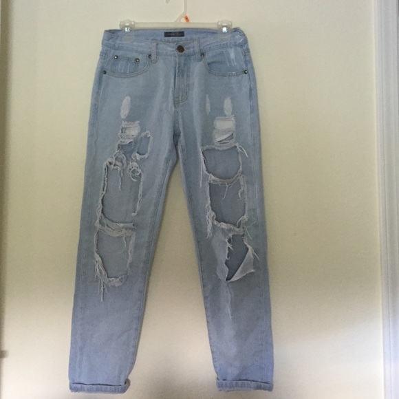 Destroyed Boyfriend Cropped Jeans Size M-L - Picture 1 of 4