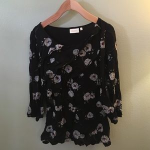 Black floral Anthropologie Deletta blouse