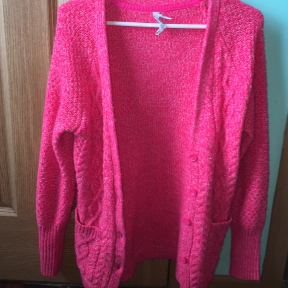 bright pink cable knit sweater cardigan - Picture 1 of 4