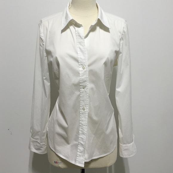 DKNY white stretch cotton ls button down, sz 10