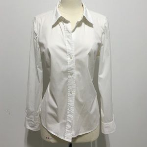 DKNY white stretch cotton ls button down, sz 10