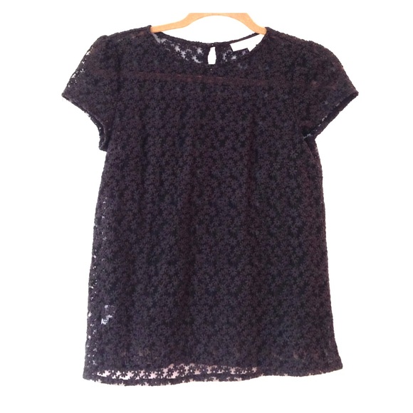 Sheer black flowery embroidered t shirt