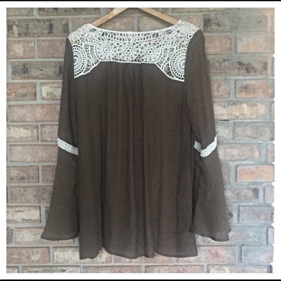 Mocha Peasant Tassel Blouse Bell Sleeve Top sold - Picture 3 of 4