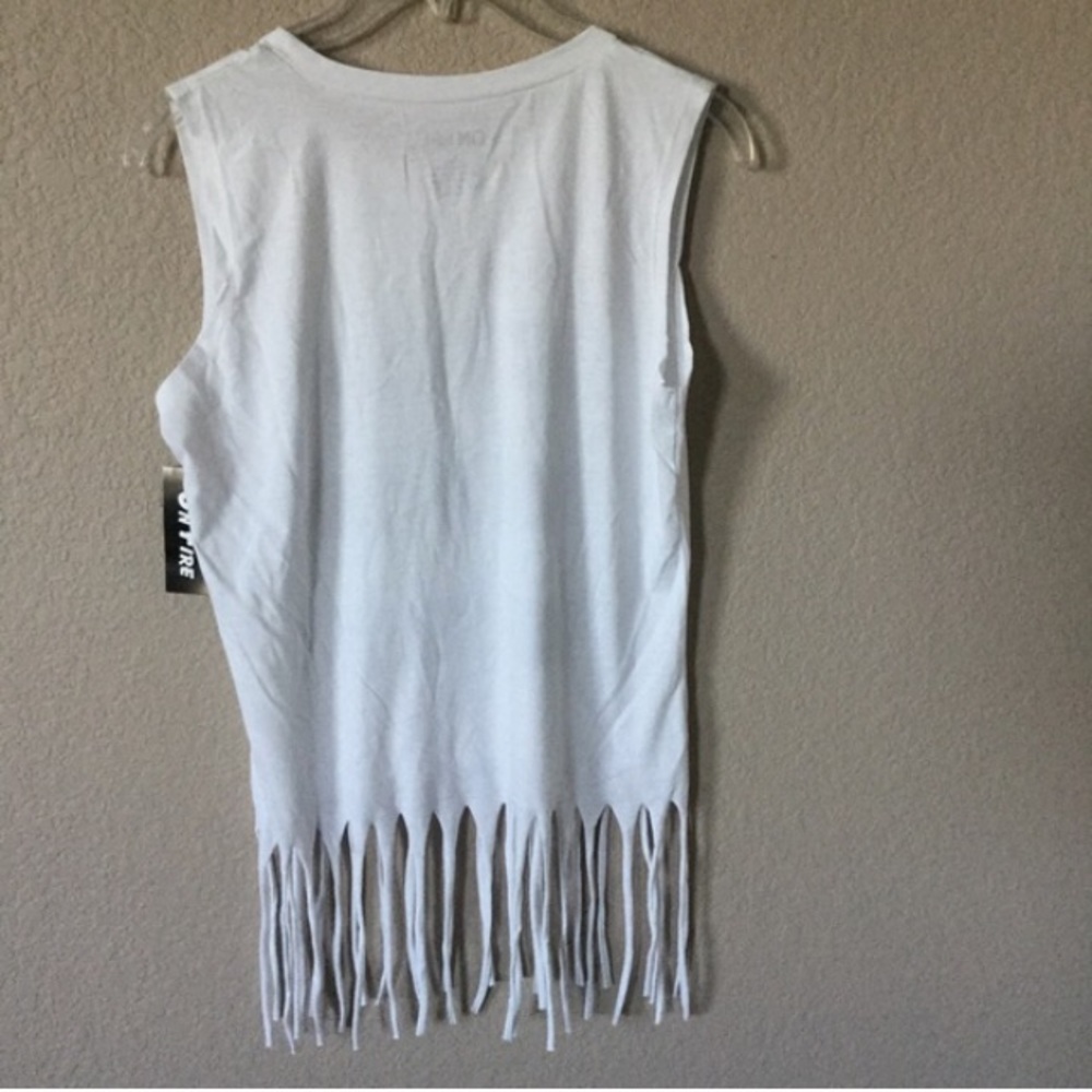 On Fire Fringe Hem “Positive" Tank Top Juniors Large NWOT - Picture 4 of 12
