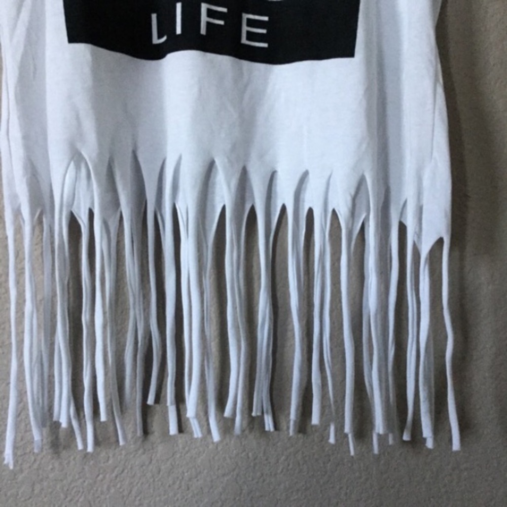 On Fire Fringe Hem “Positive" Tank Top Juniors Large NWOT - Picture 5 of 12