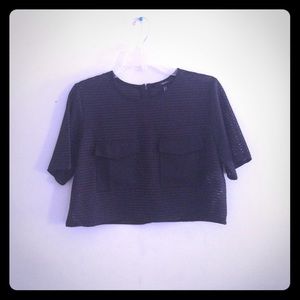 F21 Mesh Panel Crop Top with Chest Pockets