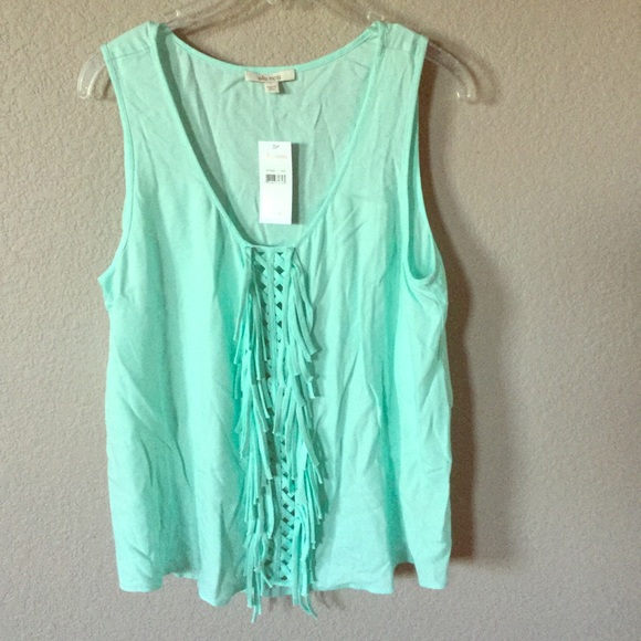 Ella Moss Tops - Ella Moss mint top with weave and fringe details