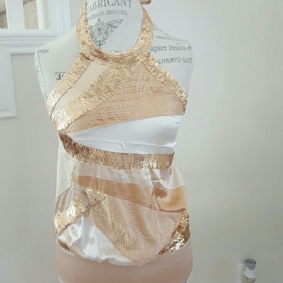 Bebe gold sequined halter top. Xs