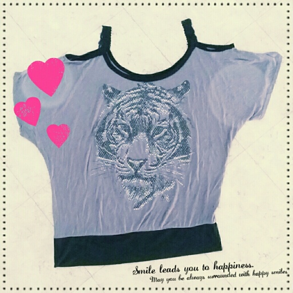 2X GLITTER TIGER COLD-SHOULDER TUNIC BLACK GRAY
