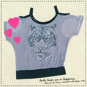 2X GLITTER TIGER COLD-SHOULDER TUNIC BLACK GRAY