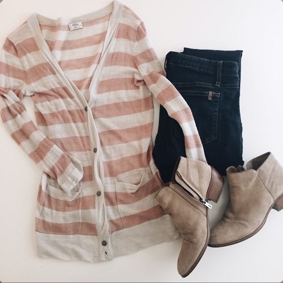 Madewell pink and grey striped cardigan