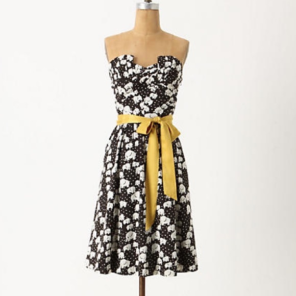 Anthropologie elephant polka dot strapless dress