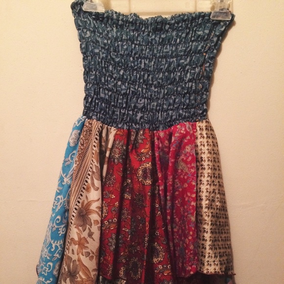 Bohemian Hippie Gypsy Strapless Patchwork Dress