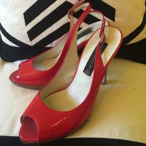Steven Madden patent red leather sling backs