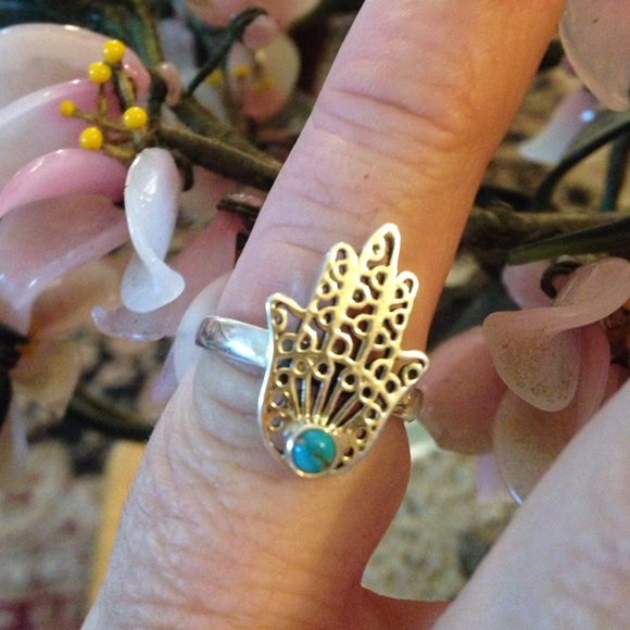 Vintage 925 turquoise Hamas ring - Picture 4 of 4