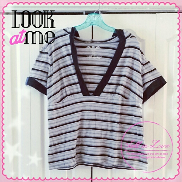 2X GLITTER HOODIE STRIPE T-SHIRT BLACK GRAY SILVER