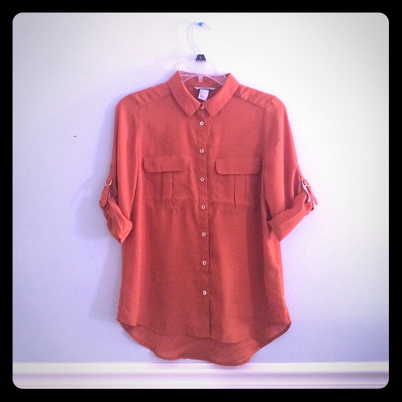 Burnt Orange H&M Button Up Blouse/Top