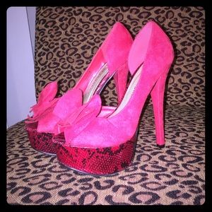 Red peep toe sky high heels✈️