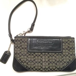 Coach logo canvas and leather wristlet