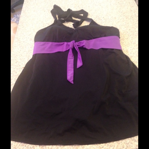 Avenue Swim Purple and Black Plus Size Swim Dress