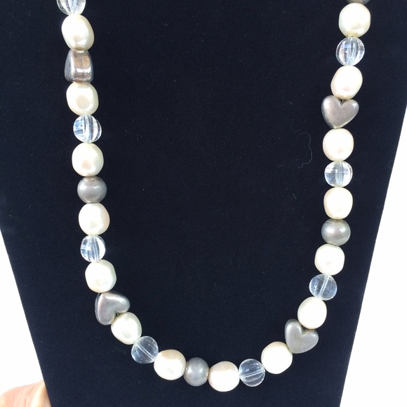 Vintage Pearl & silver heart  Necklace