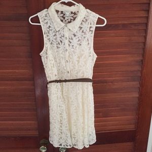 CreamDress with Pearl Buttons Accent belt
