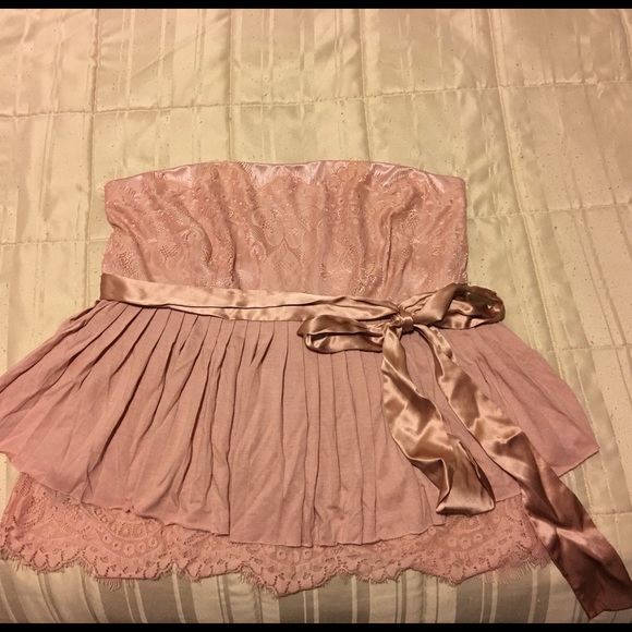 Light rose pink, silk and lace tube top.