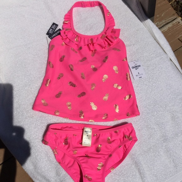 UPF Protection Bright Pink Pineapple Tankini Set. - Picture 5 of 7