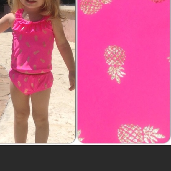 UPF Protection Bright Pink Pineapple Tankini Set. - Picture 2 of 7