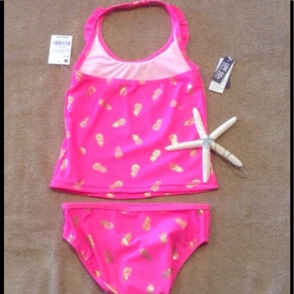 UPF Protection Bright Pink Pineapple Tankini Set. - Picture 3 of 7