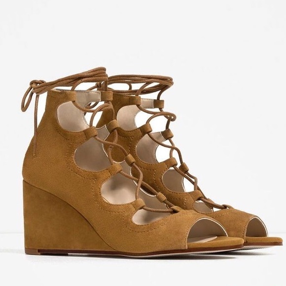 Zara Shoes - Zara Tan Suede Wrap Wedges