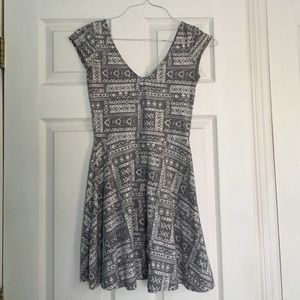 Grey and white tribal print skater dress