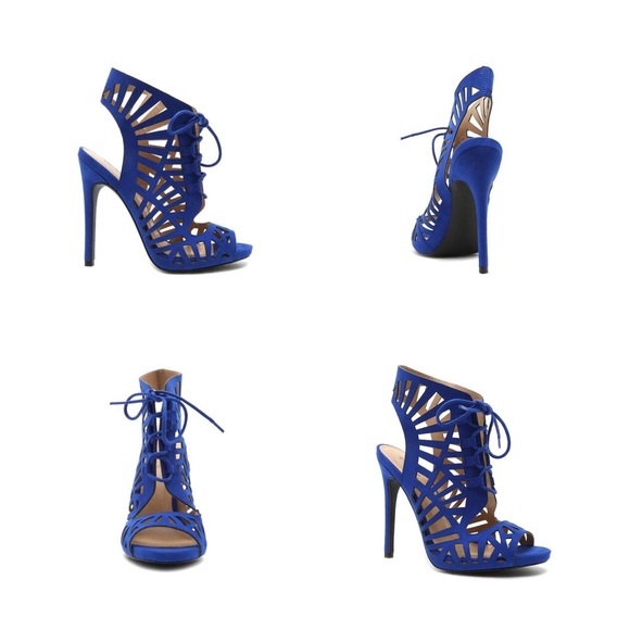 Cobalt Blue Caged Heels - Picture 2 of 4
