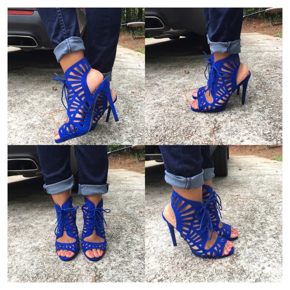 Cobalt Blue Caged Heels - Picture 3 of 4