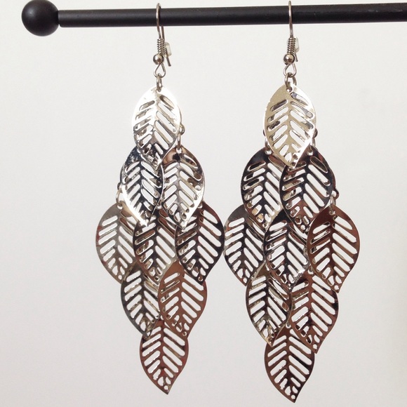 Silver Leaves Chandelier Earrings