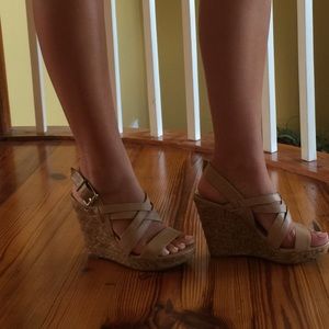 Tan leather/ cork wedges! Never been worn!