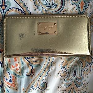 Michael Kors Gold Metallic Zip Around Wallet
