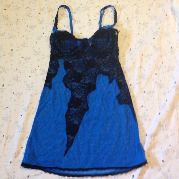 Frederick's of Hollywood blue black babydoll slip