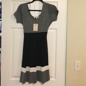 Grey, black, and white dress