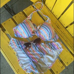 Pink Victoria Secret neon stripped bikini