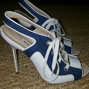 Manolo Blahnik White & Denim Heels size 38