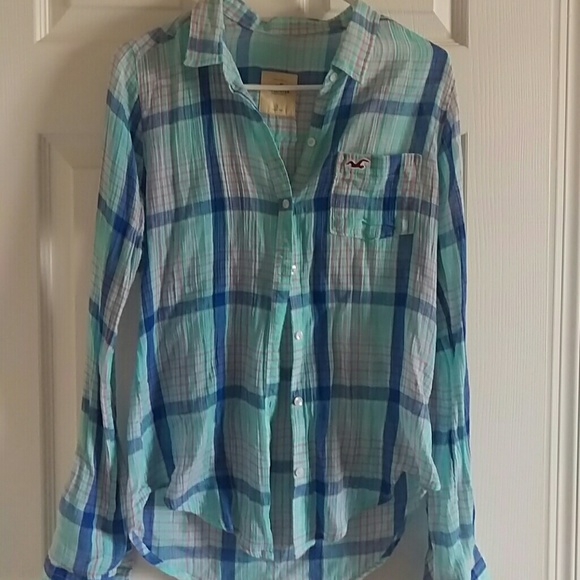 Blue and green button down shirt - Picture 1 of 4