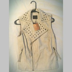 Studded Cream/beige Faux Leather Vest